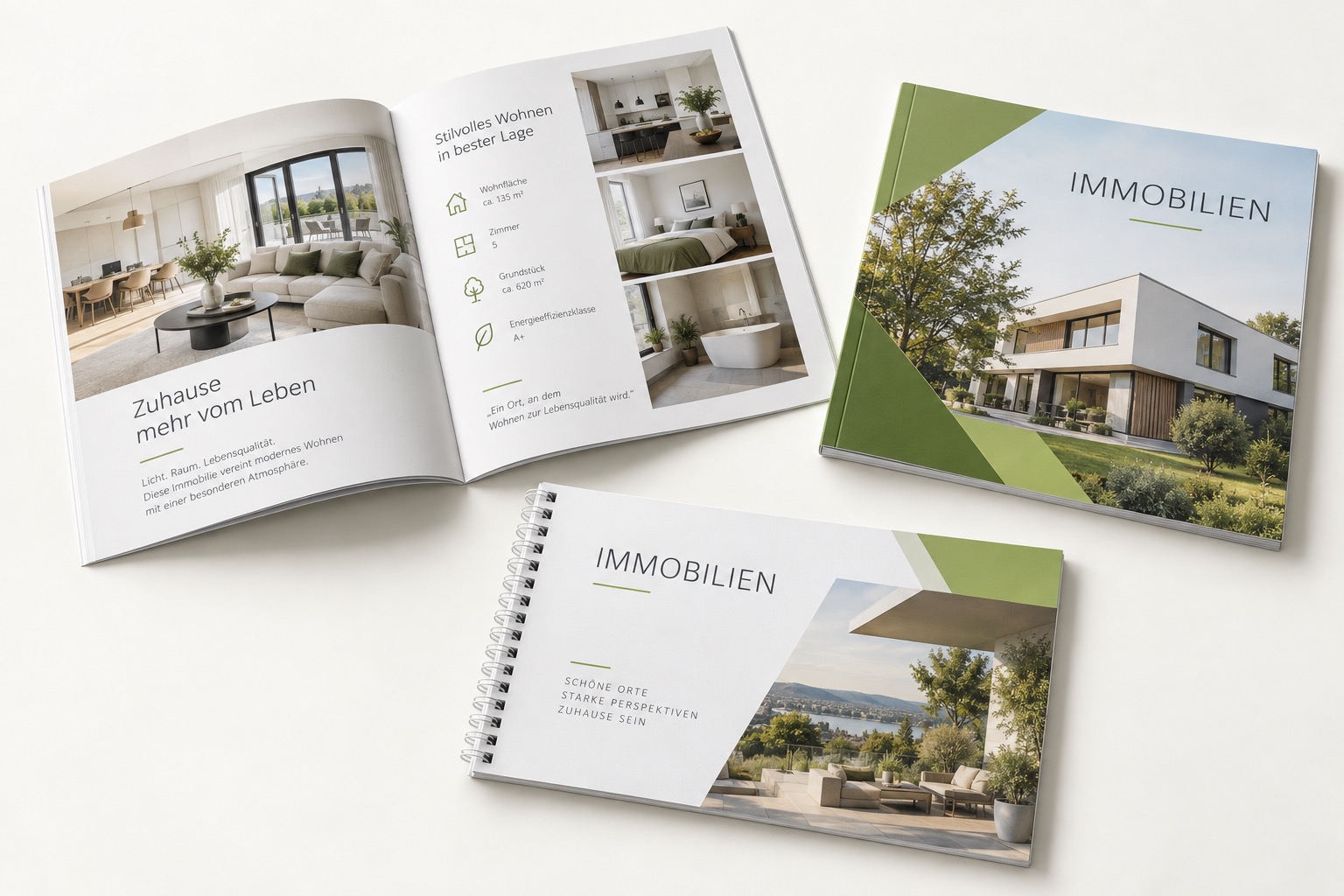 Brochures immobilières avec différentes reliures