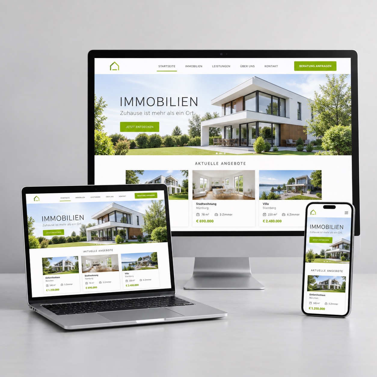 Site immobilier sur ordinateur, portable et smartphone
